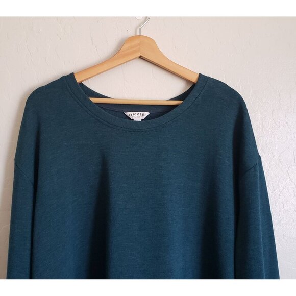 Orvis Cozy Pullover Crewneck Soft Fleece Lined Sweater Teal Size XXL Relaxed Fit - Picture 3 of 10